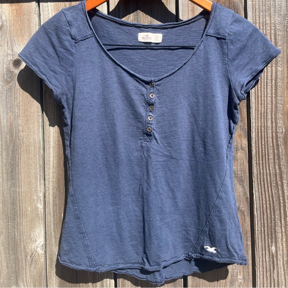 Hollister Navy Short Sleeve Henley Baby Tee